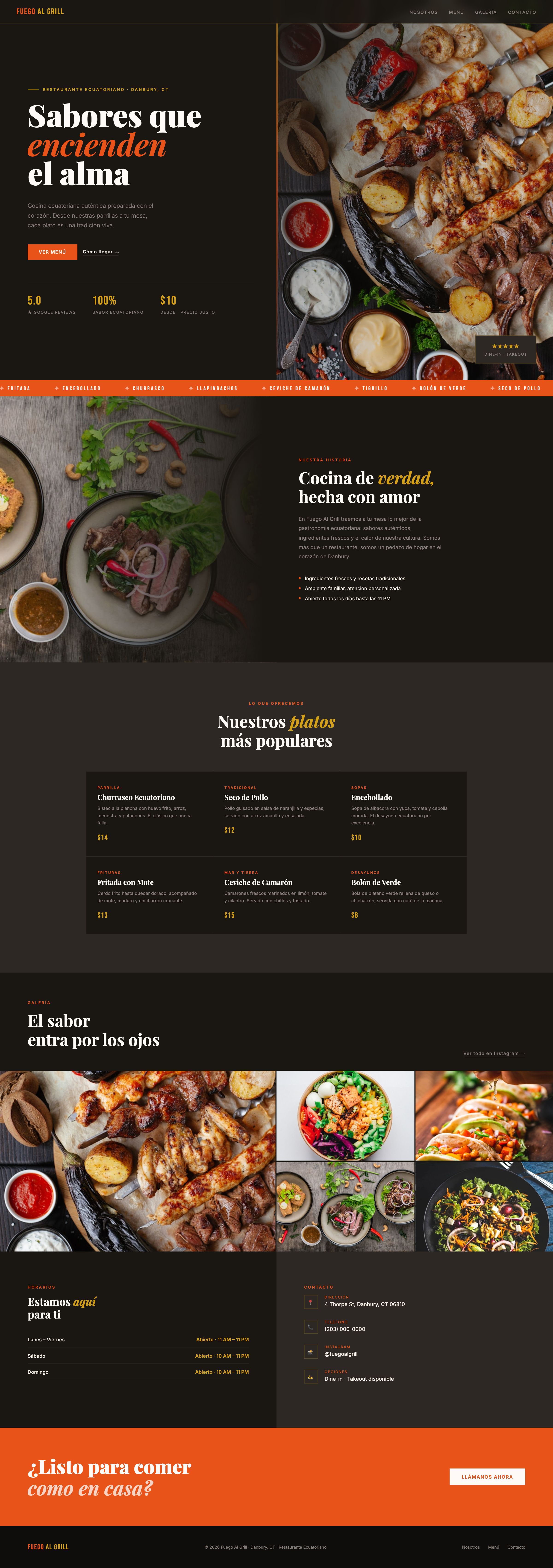 Fuego Al Grill website — full page