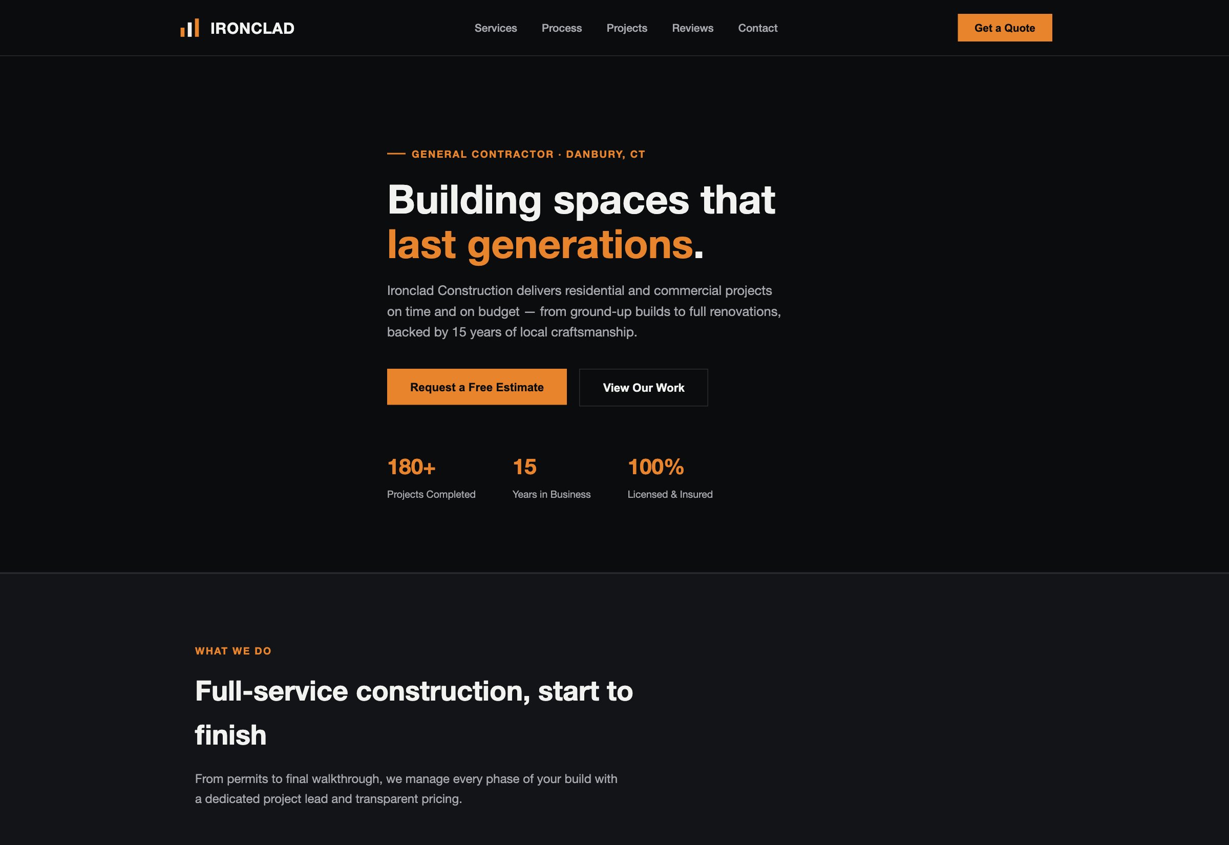 Ironclad Construction website — desktop view