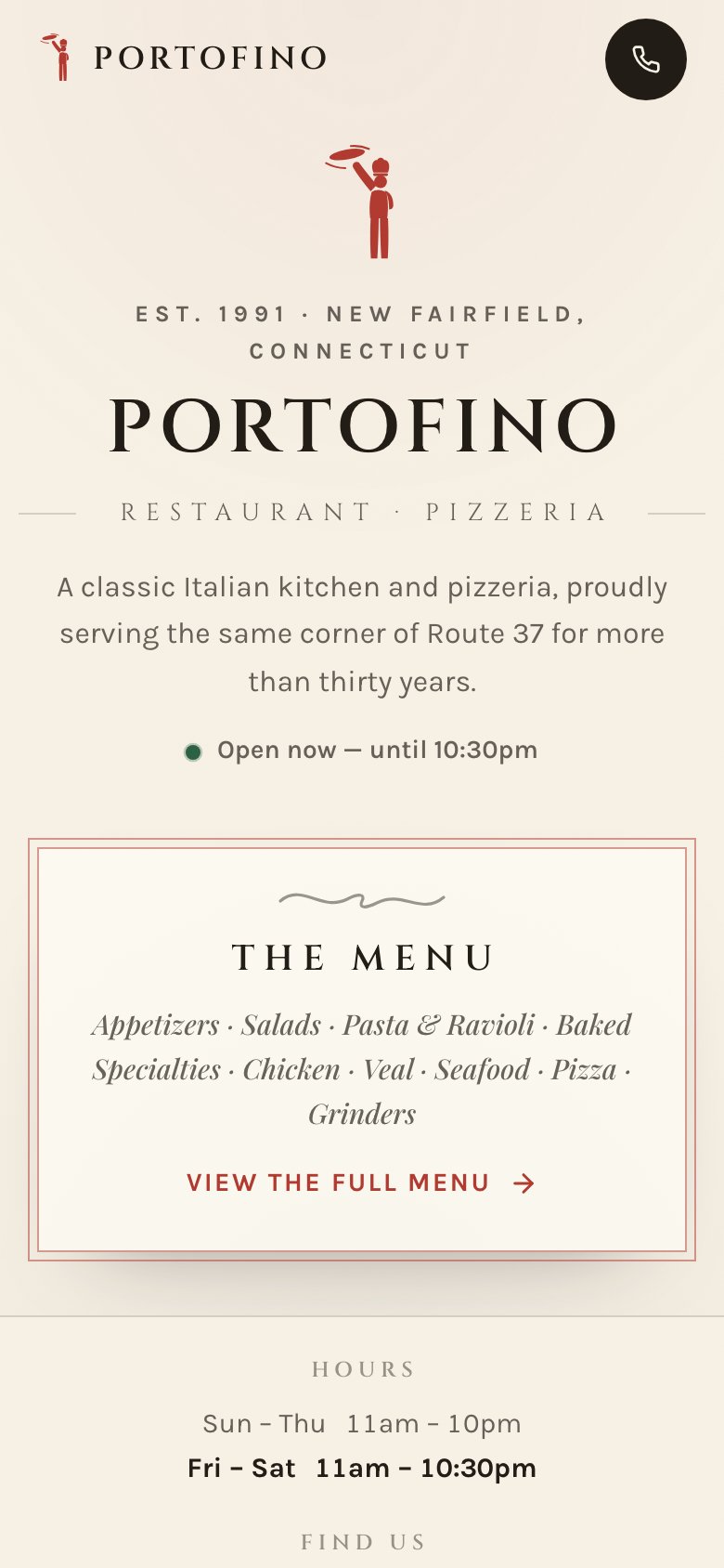 Portofino website — mobile view