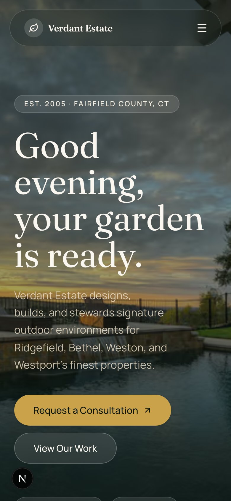 Verdant Estate website — mobile view